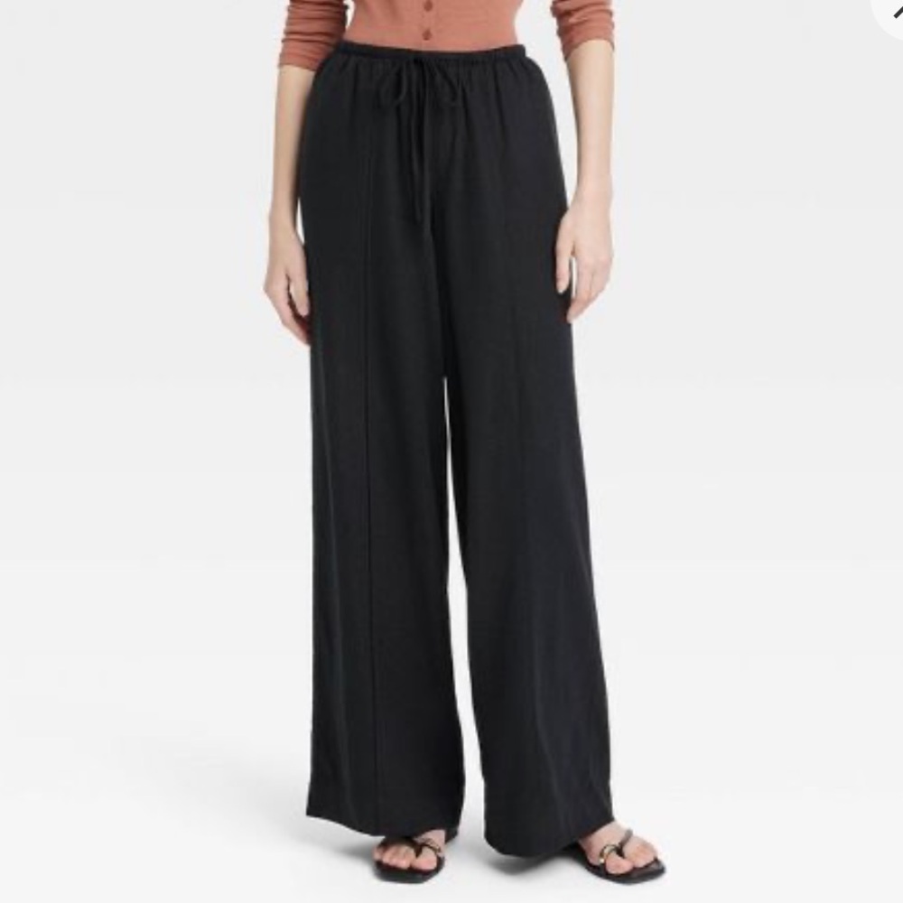 Women's High-Rise Wide Leg Linen Pull-On Pants - A New Day